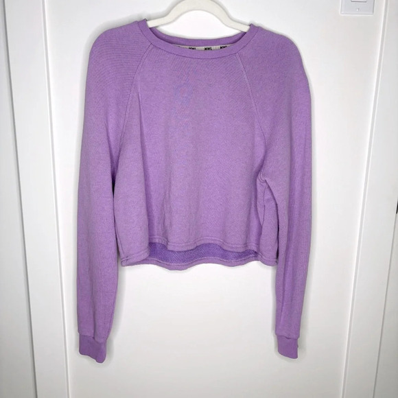 Madewell MWL AiryTerry Crop  Sweatshirt in Heather Bright Violet Size S - Picture 2 of 6